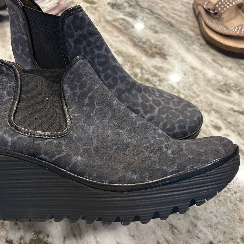 Fly London Leopard Print Wedge Ankle Boots